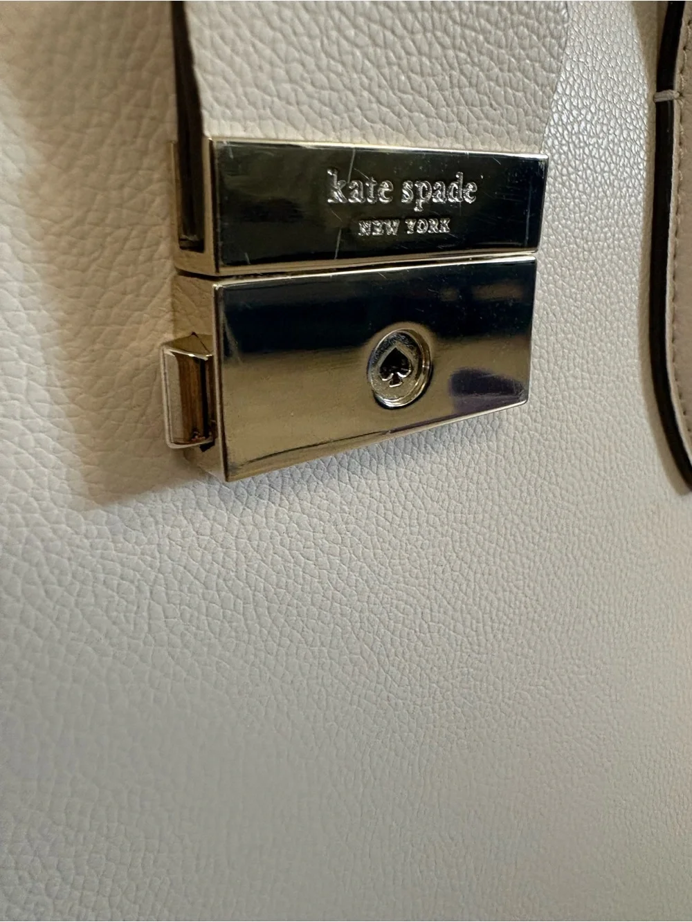 kate spade White Pebbled Leather Satchel with Gold Hardware